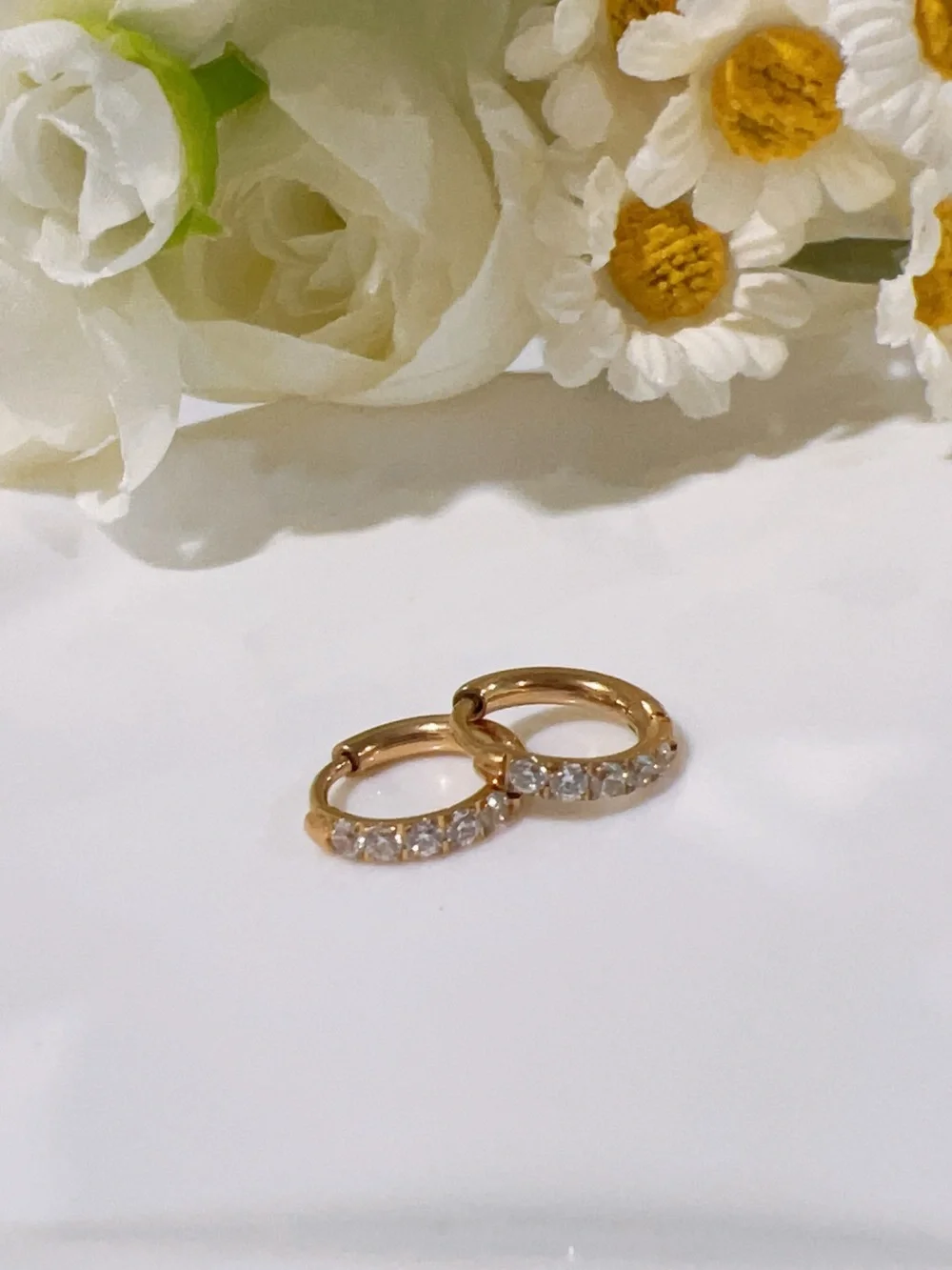 Gold Plated Hoop Huggie Earrings with Clear CZ Stones 8mm